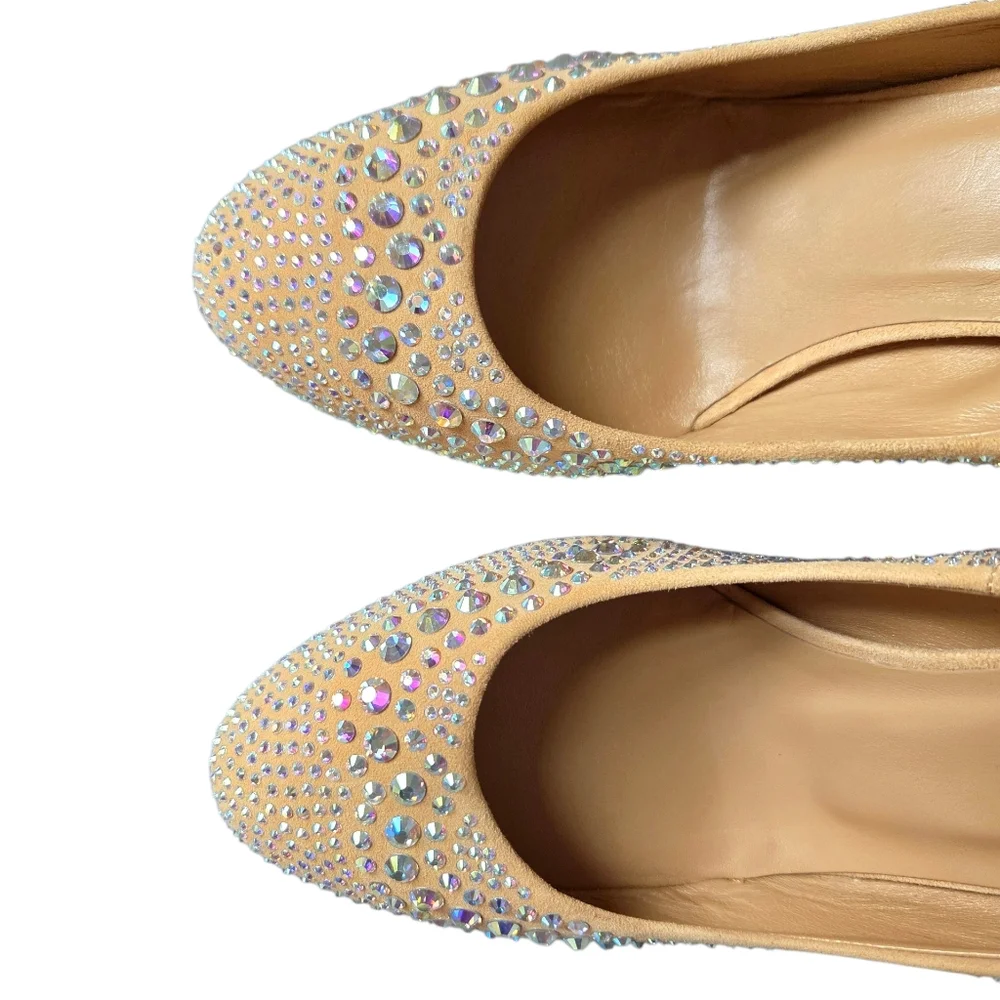 Gucci Aurora Swarovski Crystal Suede Pumps 338727 Champagne EU 41.5 Box - Picture 8 of 16